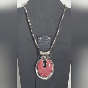 Elegant Silver and Red Pendant Necklace